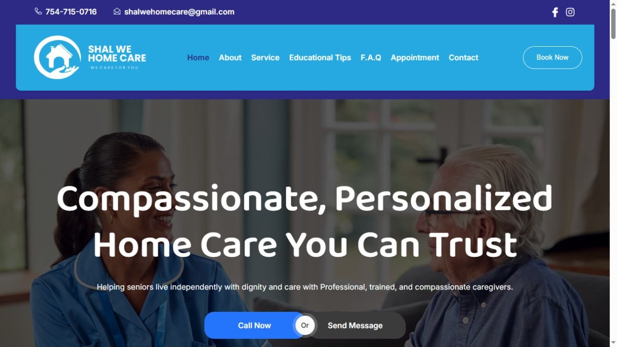 Shal We Home Care website screenshot